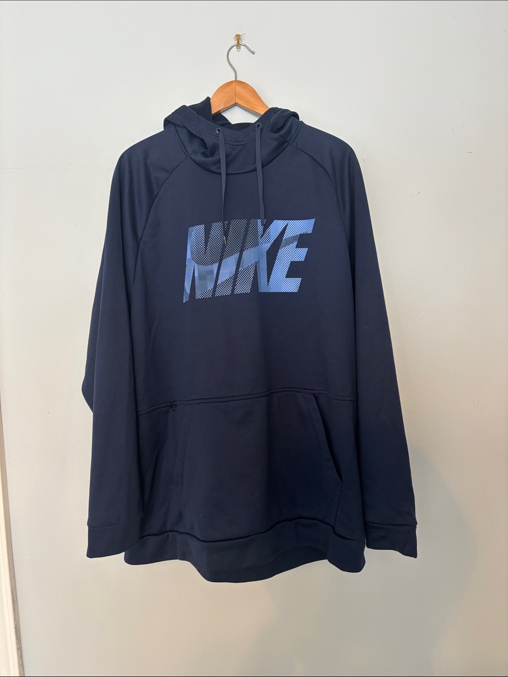 Nike Men's Dark Blue Pullover Hoodie with Blue Logo